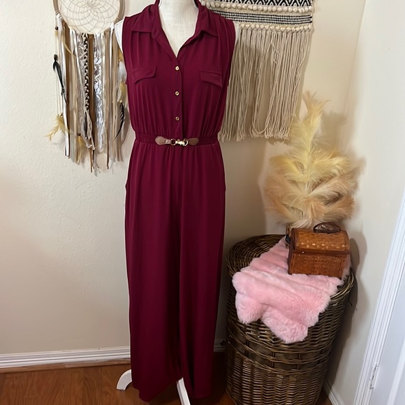 Burgundy Rayon Jumpsuit- Romper by G Kollection/ Size Medium - Picture 2 of 9